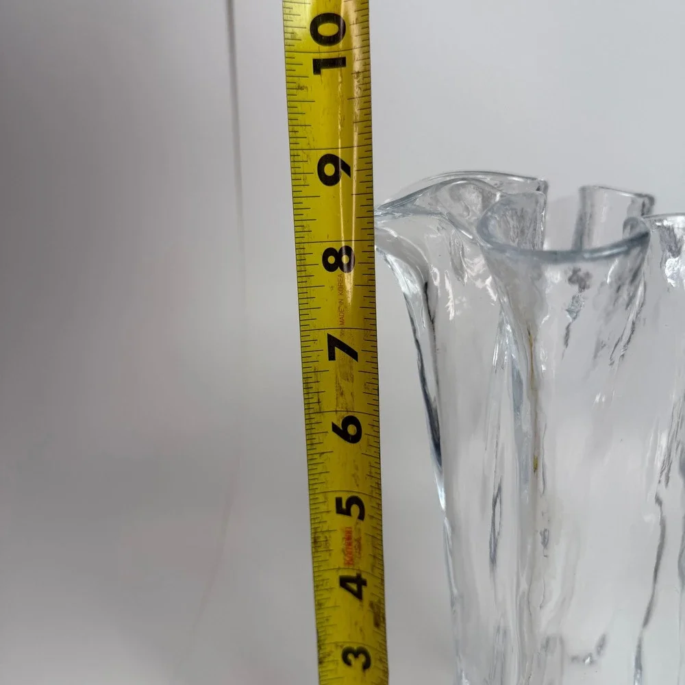 Vintage Muurla Finland Eva Ruffled Handkerchief Vase 8in Clear Blown Glass